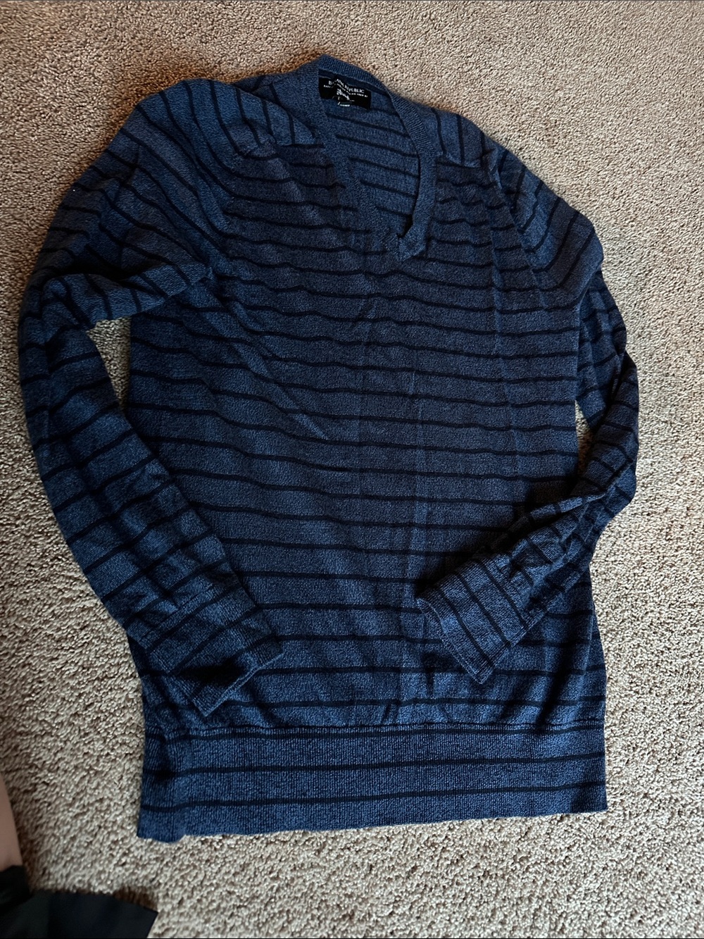 Banana Republic Navy & Black Striped V-Neck Sweater